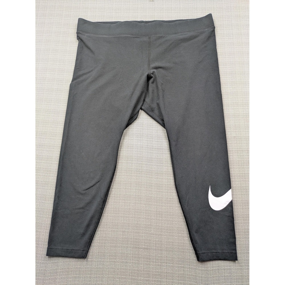 Nike Leggings Womens 3X Black Cropped Plus Size Swoosh Logo Athletic Yoga Gym